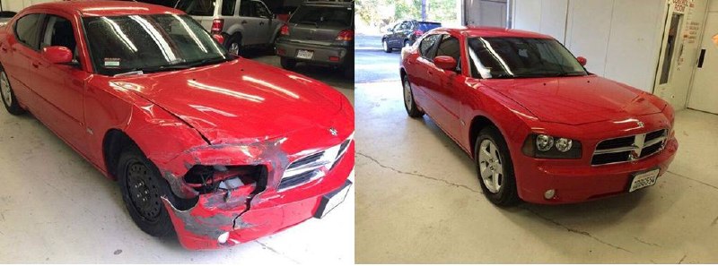 Dodge Charger collision repair before and after