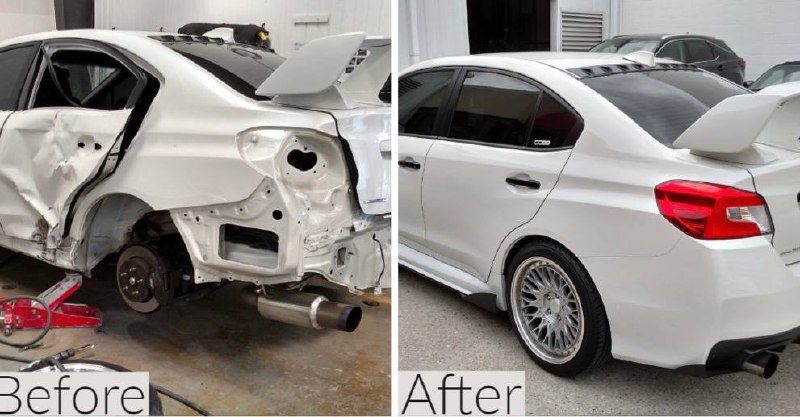 Subaru WRX STI collision repair before and after